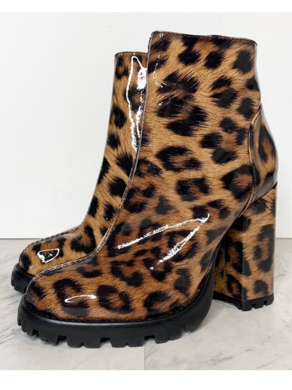 New! Schutz Nandy Leopard Patent Leather Platform Bootie 5B